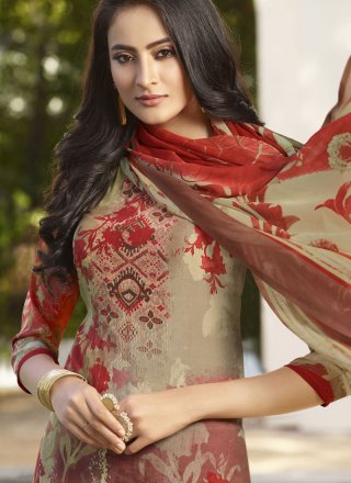 Multi Colour Casual Faux Crepe Punjabi Suit
