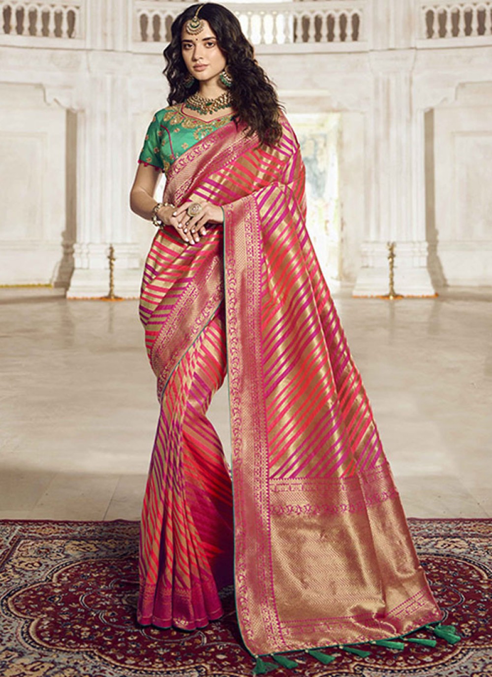 Multi Colour Embroidered Traditional Saree