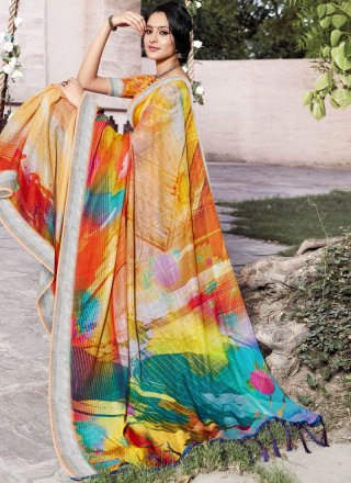 Multi Colour Linen Festival Trendy Saree