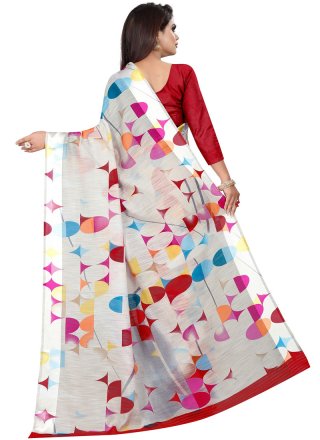 Multi Colour Linen Printed Saree