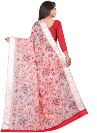 Multi Colour Linen Printed Saree