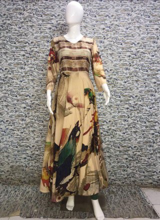 Multi Colour Maslin Silk Designer Gown