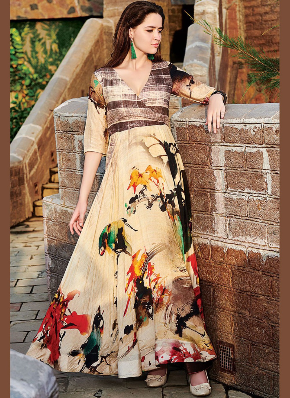Multi Colour Party Cotton   Readymade Gown 