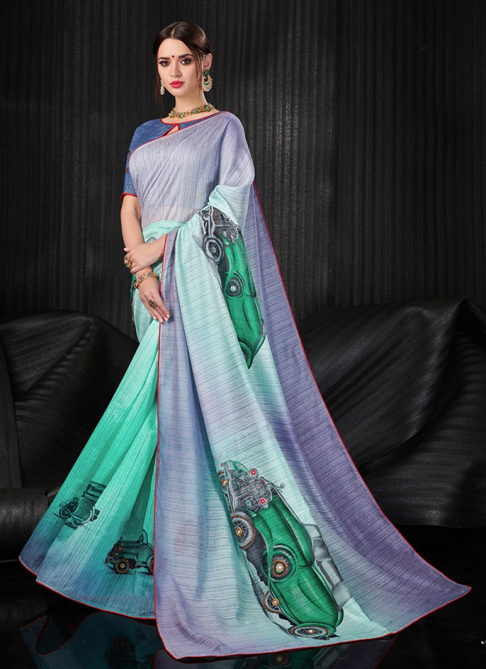 Multi Colour Party Linen Printed Saree