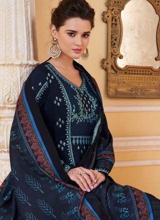 Muslin Embroidered Navy Blue Readymade Suit