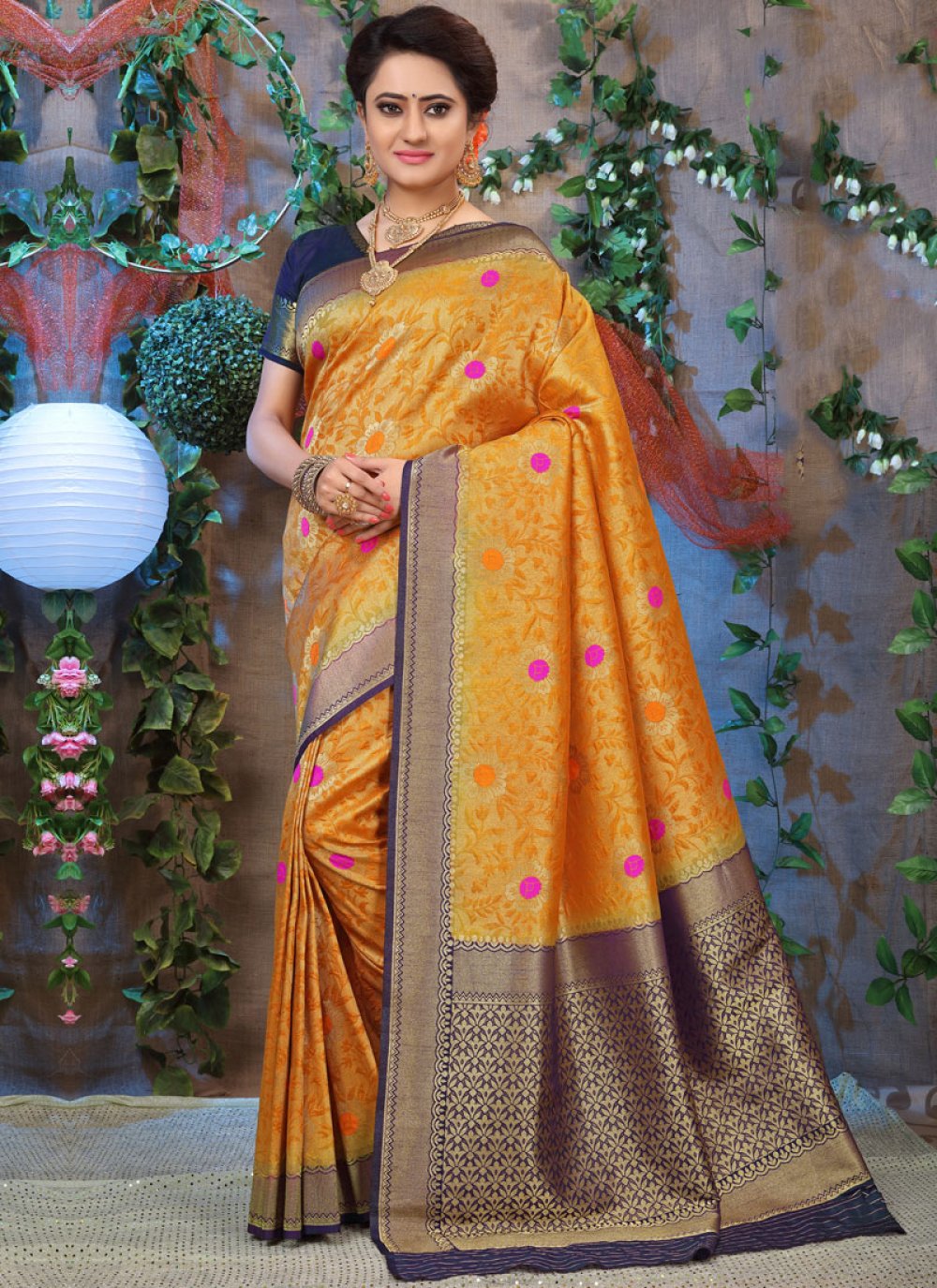 Mustard Ceremonial Fancy Fabric Traditional Designer Saree