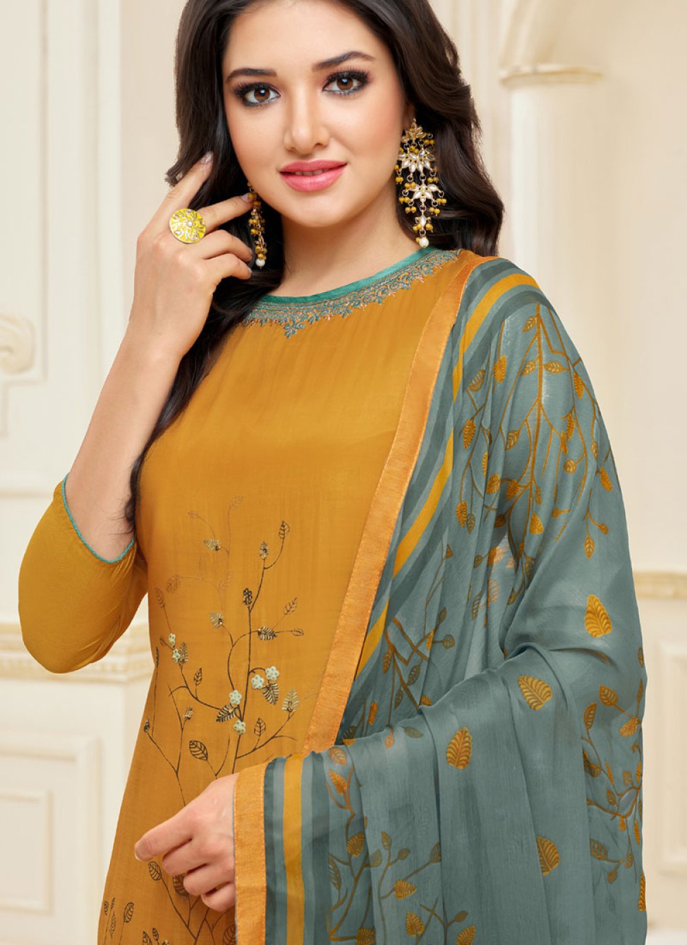 Shop Mustard Color Churidar Suit Online : 112821