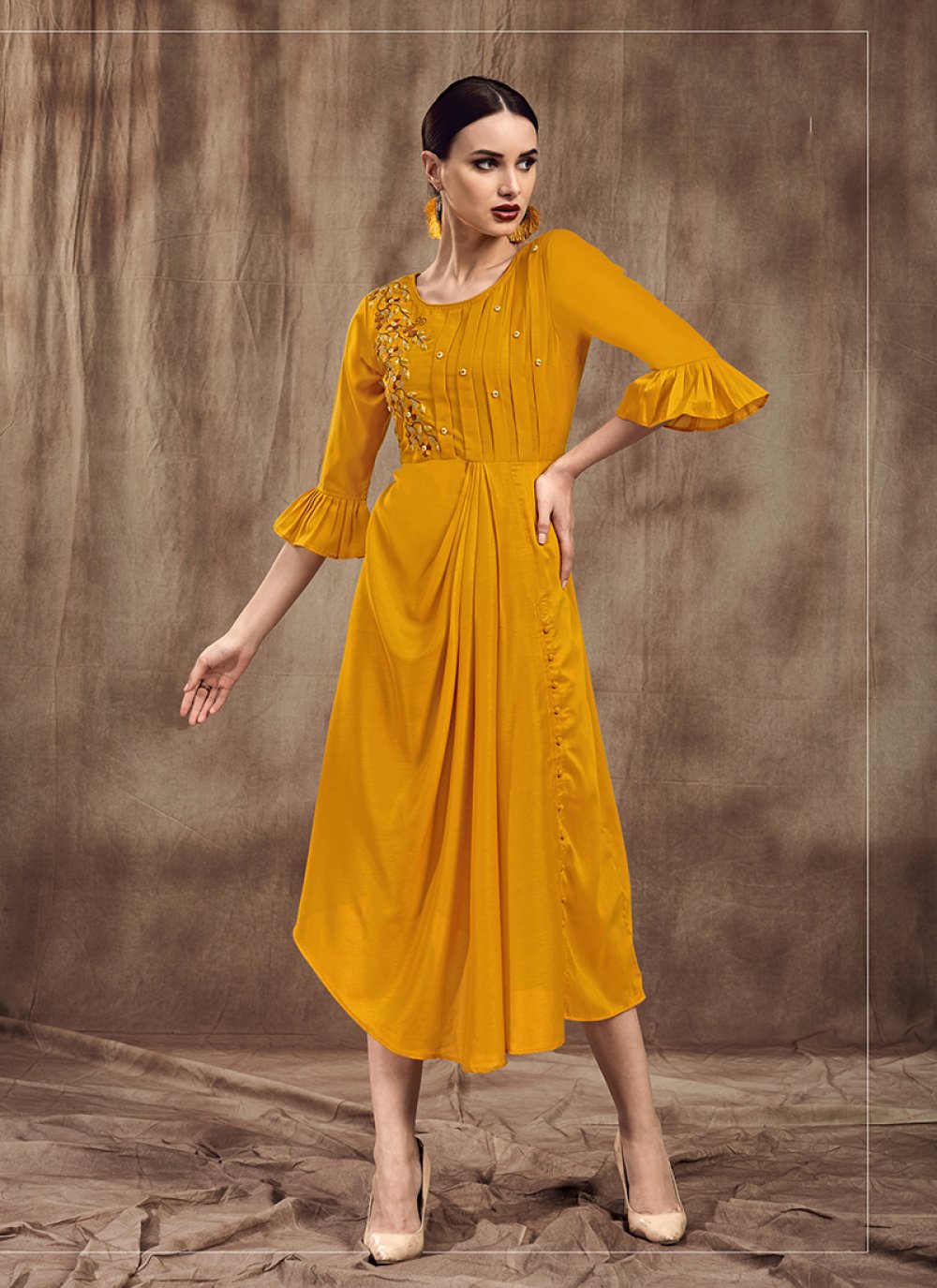 Mustard colour outlet kurtis