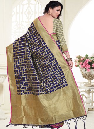 Navy Blue Banarasi Silk Designer Saree