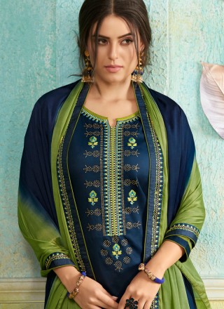 Navy Blue Embroidered Mehndi Palazzo Salwar Suit