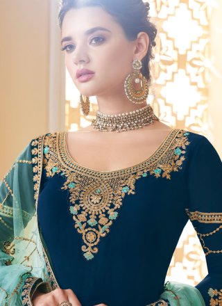 Navy Blue Embroidered Wedding Designer Palazzo Salwar Suit