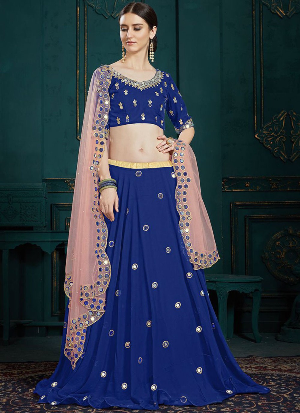 Navy Blue Color Lehenga Choli with Light Blue Dupatta – Panache Haute  Couture