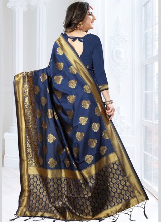 Navy Blue Weaving Art Silk Traditional Designer Saree