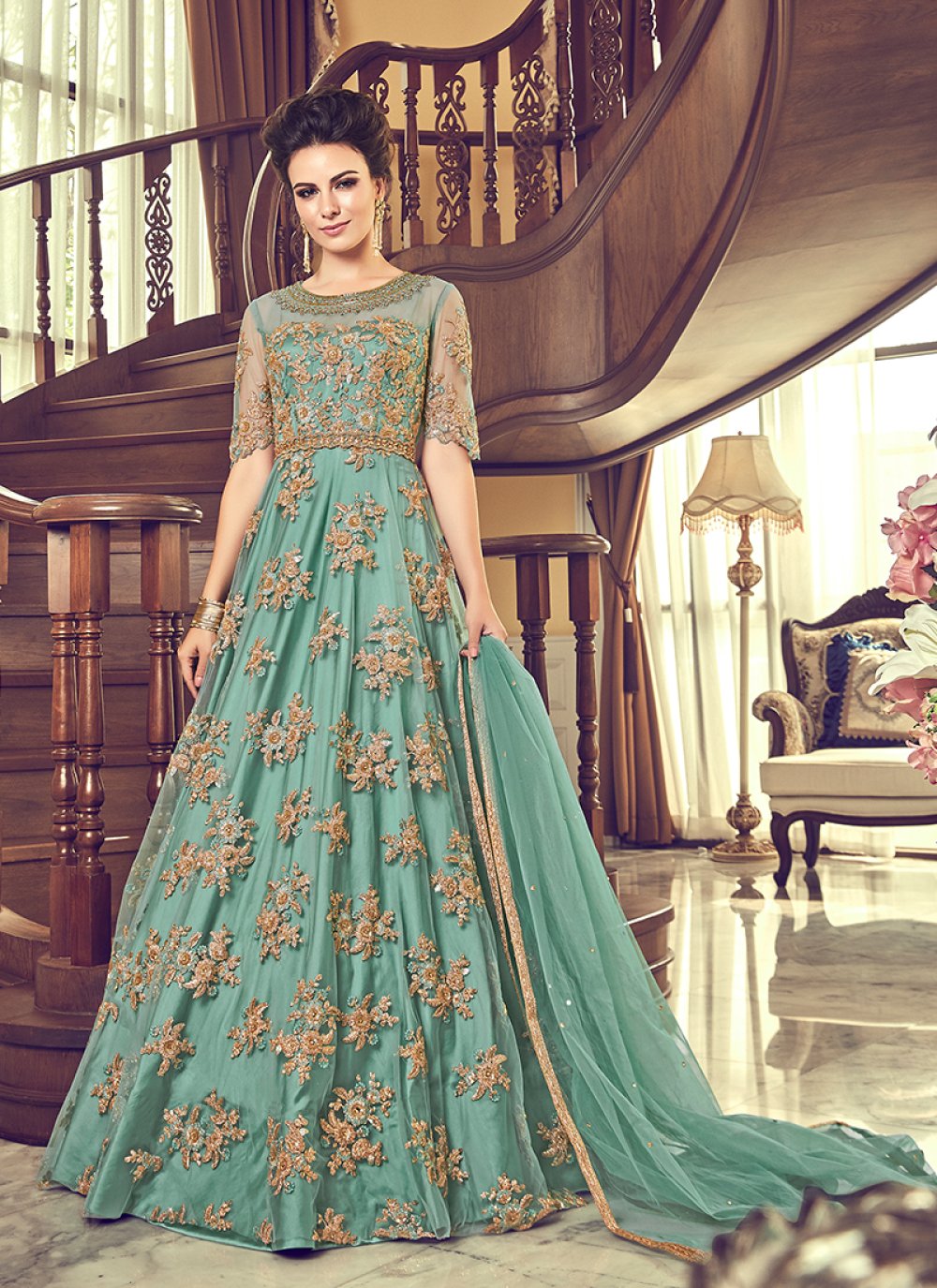 net embroidered anarkali suit