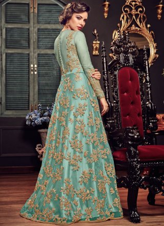 Net Embroidered Sea Green Floor Length Anarkali Suit