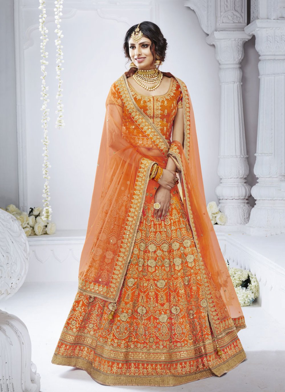 orange colour ghagra choli