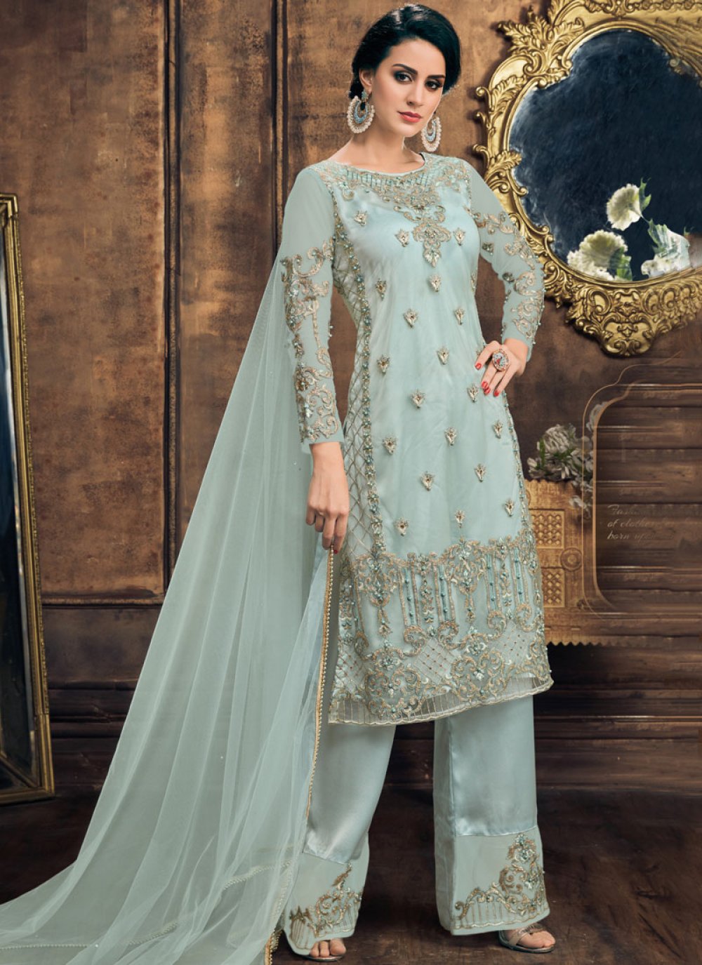 Buy Online Net Pearls Designer Pakistani Suit : 120082