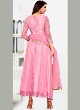 Net Pink Patchwork Anarkali Salwar Suit