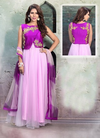 Net Purple Cutdana Work Anarkali Salwar Suit