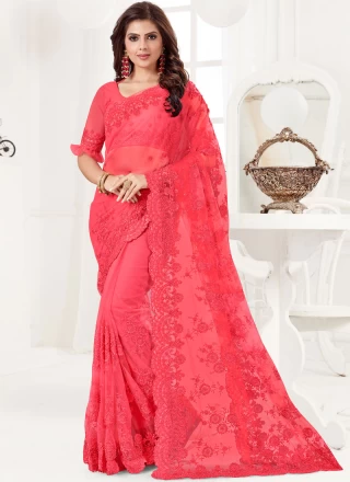 Net Resham Hot Pink Traditional Designer Saree