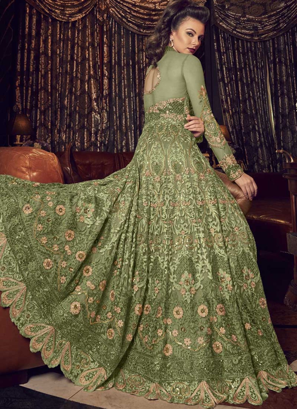 Buy Net Sea Green Pant Style Suit Online 107260
