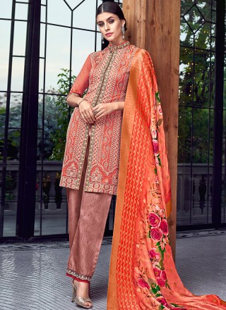 Orange and Rust Chanderi Designer Pakistani Suit