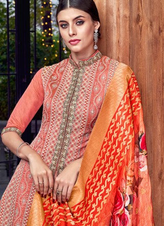 Orange and Rust Chanderi Designer Pakistani Suit
