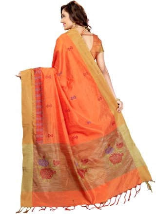 Orange Art Silk Traditional Saree