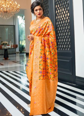 Orange Art Silk Weaving Traditional Designer Saree
