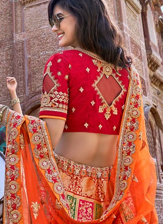 Orange Banarasi Silk Designer Lehenga Choli