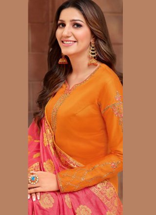 Orange Cotton Silk Casual Churidar Designer Suit