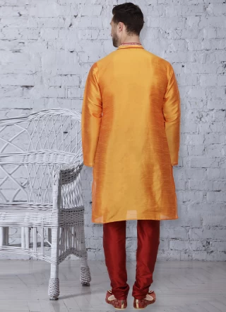 Orange Dupion Silk Wedding Kurta Pyjama