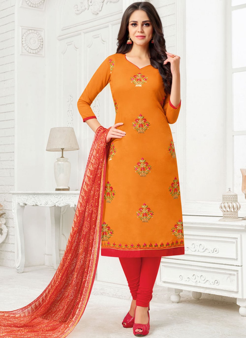 orange and white salwar suit