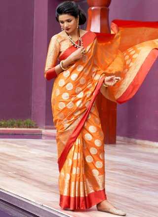 Orange Festival Art Silk Traditional Designer Saree