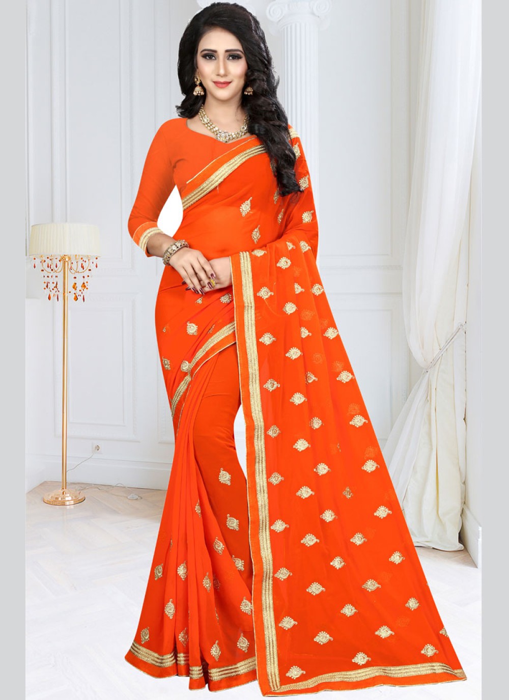 Orange Lace Classic Designer Saree
