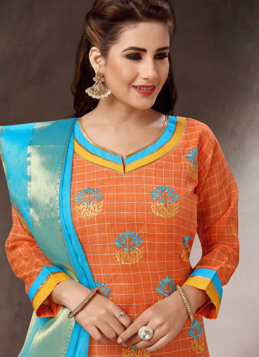 Buy Orange Mehndi Churidar Salwar Kameez : 115170