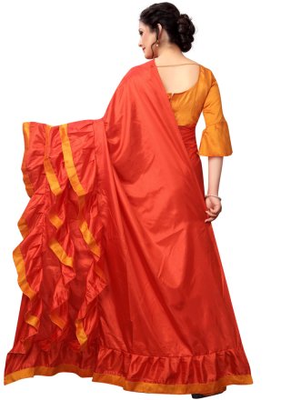 Orange Plain Fancy Fabric Classic Saree