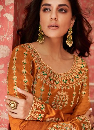 Orange Silk Desinger Anarkali Salwar Suit