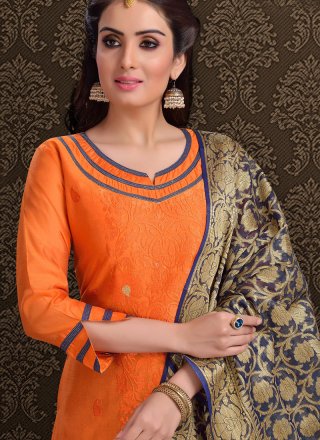 Orange Silk Embroidered Churidar Salwar Suit