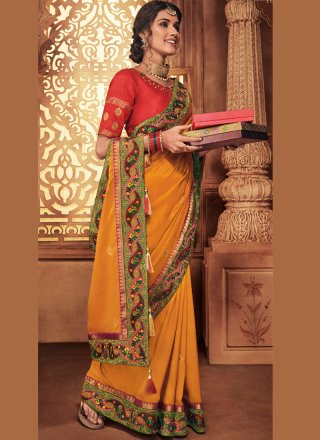 Orange Wedding Art Silk Traditional Designer Saree