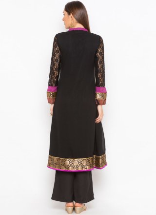 Party Wear Kurti Embroidered Faux Georgette in Black and Purple