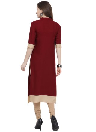 Party Wear Kurti Embroidered Rayon in Maroon
