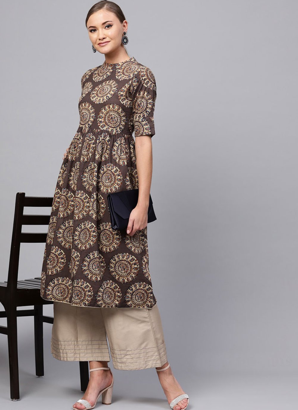 Party Wear Kurti Printed Cotton in Wine