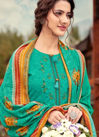 Pashmina Print Sea Green Designer Pakistani Suit