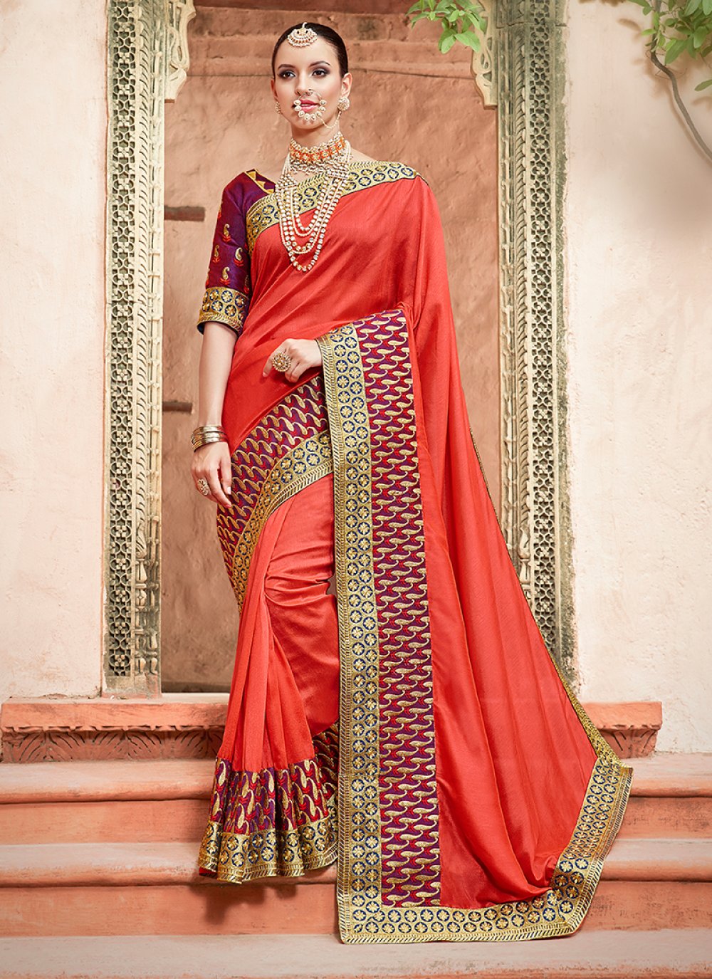 Buy Patch Border Art Silk Traditional Designer Saree in Red Online ...