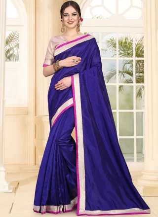 Patch Border Blue Traditional Saree