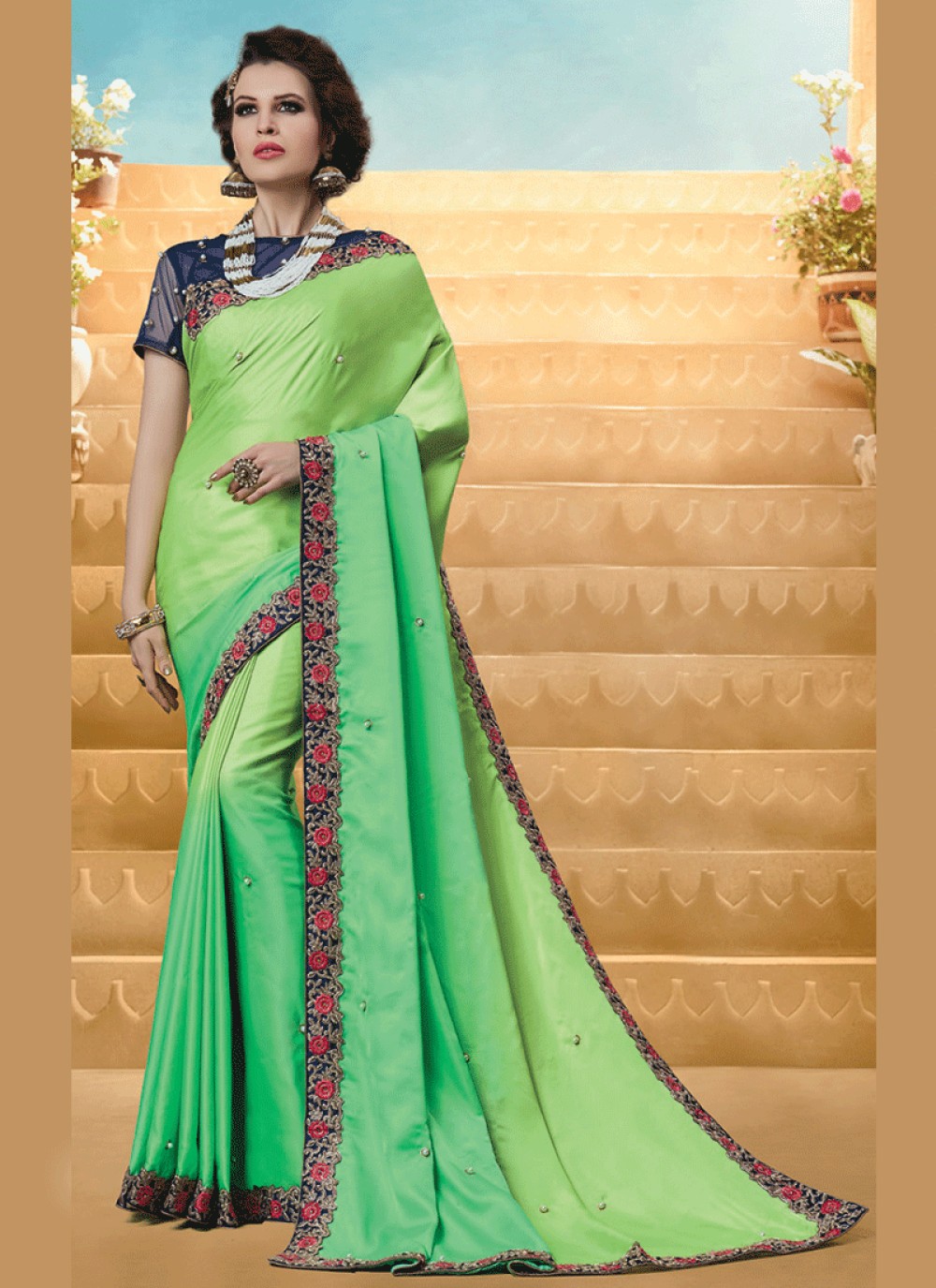Patch Border Green Designer Traditional Saree