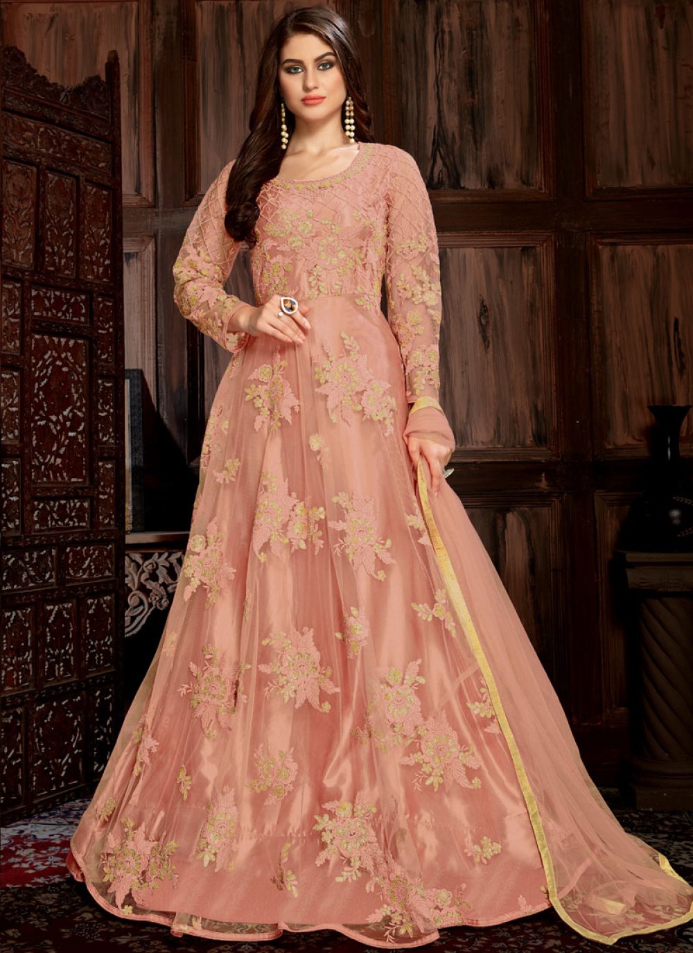 Buy Peach Color Anarkali Salwar Suit : 128219 - Salwar Kameez