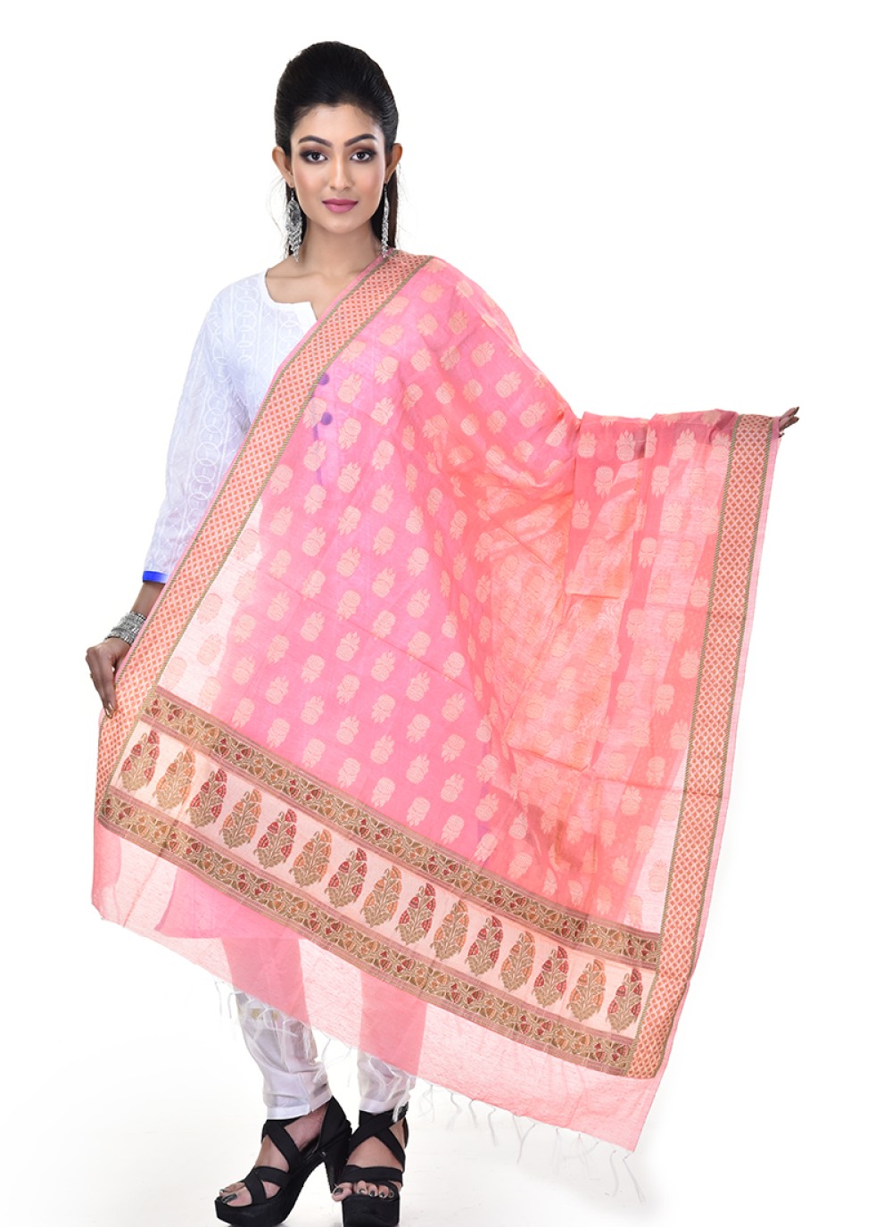peach colour gown with dupatta