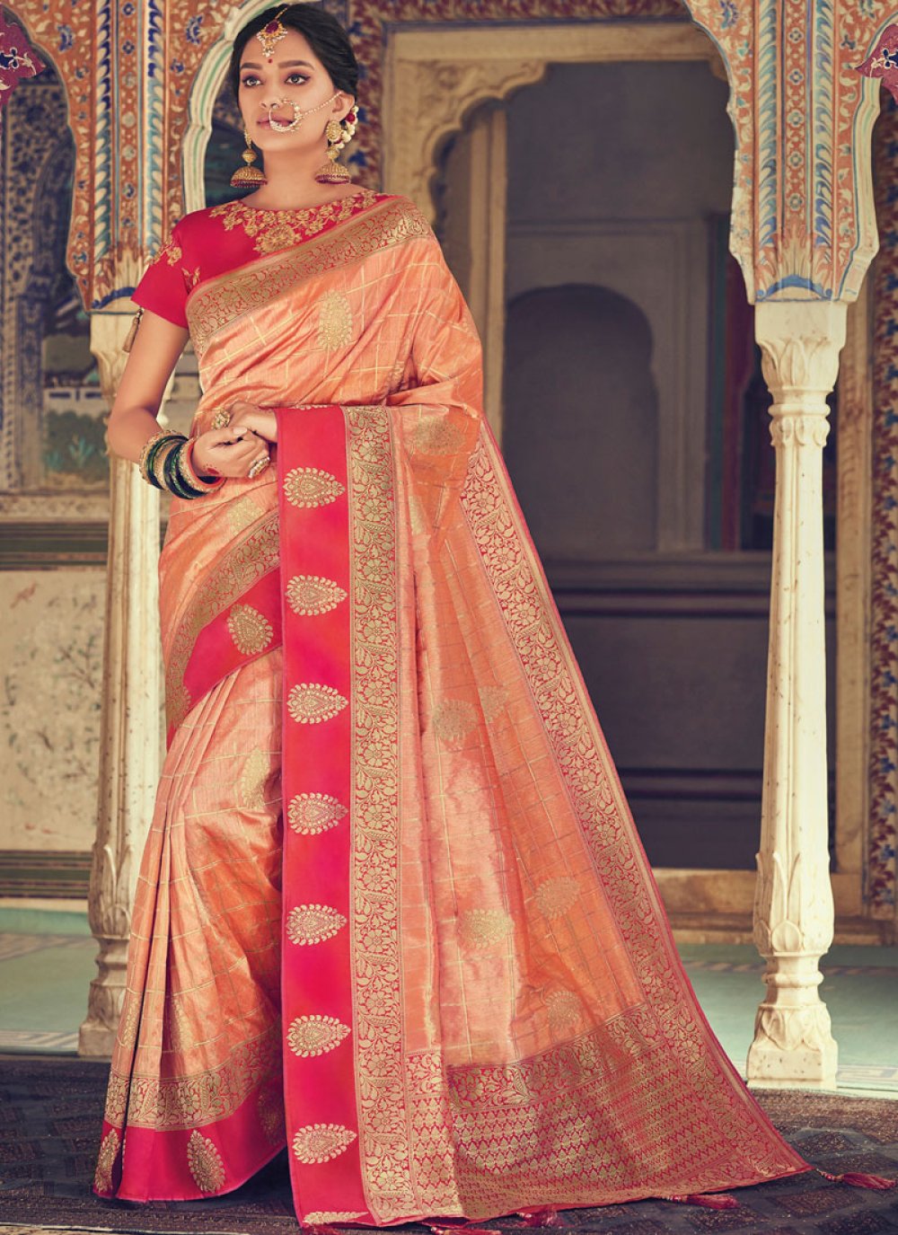 Peach Color Designer Traditional Saree